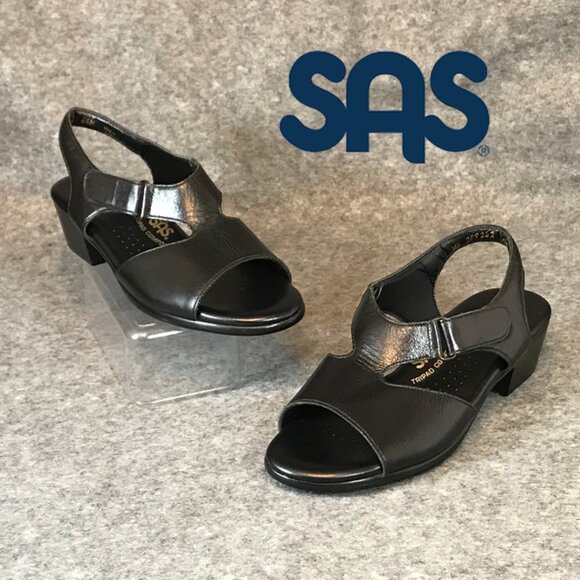 SAS Women's Suntimer Tripad Comfort Open Black Toe Leather Sandals - Picture 1 of 11
